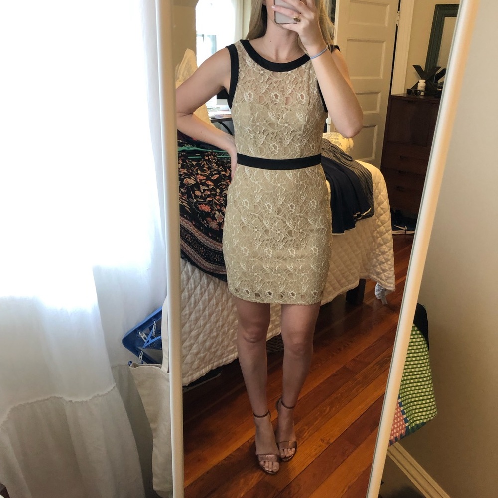 Tan and Black Lace Mini Dress Size 2